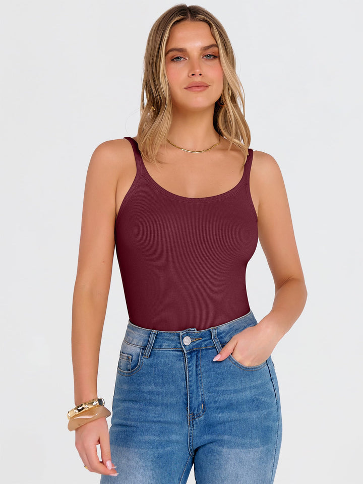 ANRABESS Women's Ribbed Scoop Neck Tank Top