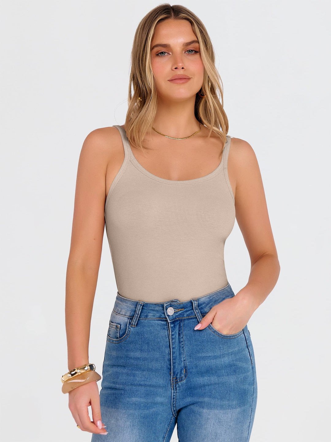 ANRABESS Women's Ribbed Scoop Neck Tank Top