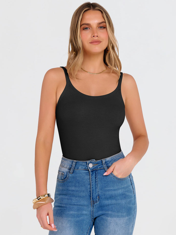 ANRABESS Women's Ribbed Scoop Neck Tank Top