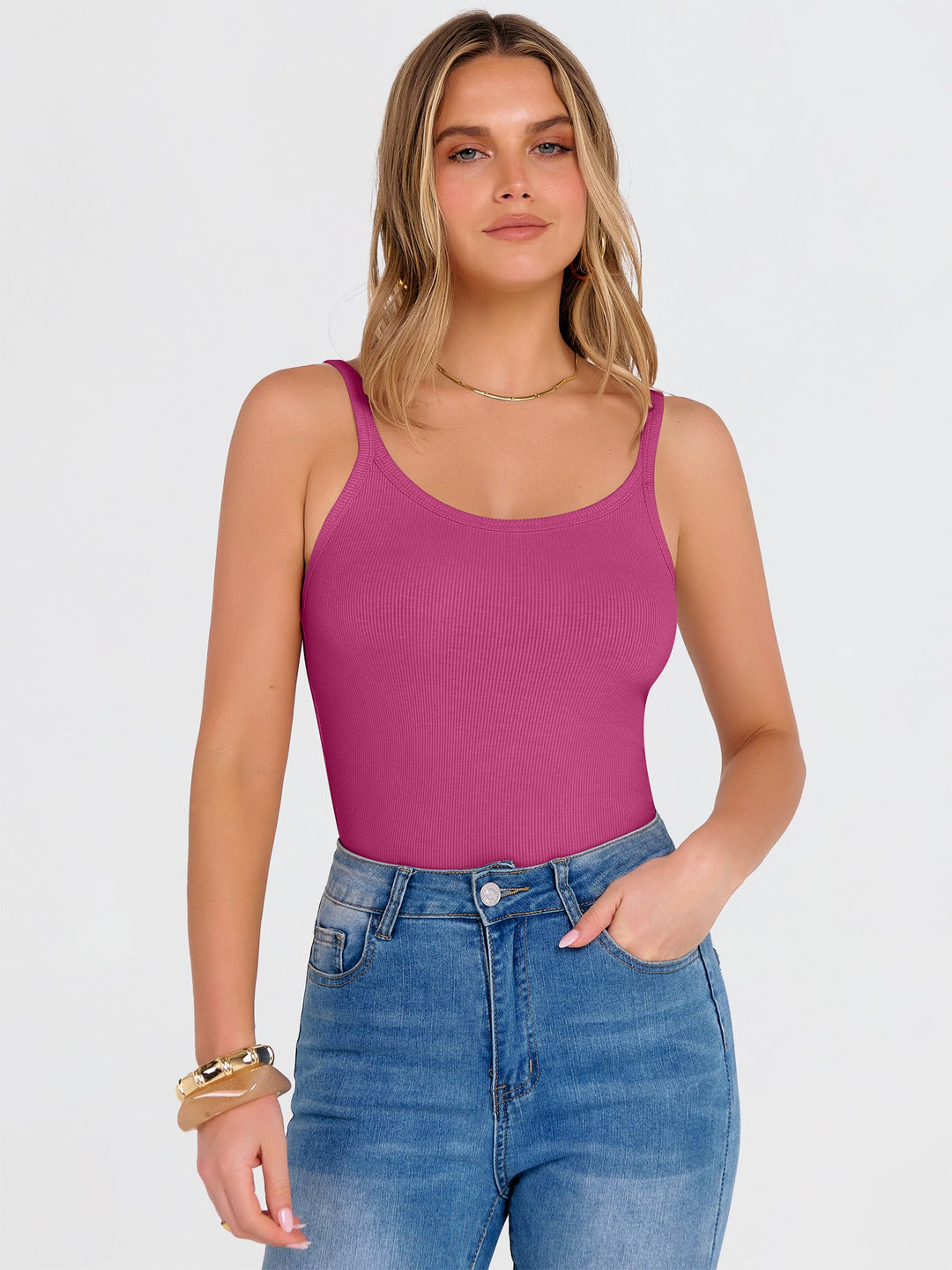 ANRABESS Women's Ribbed Scoop Neck Tank Top