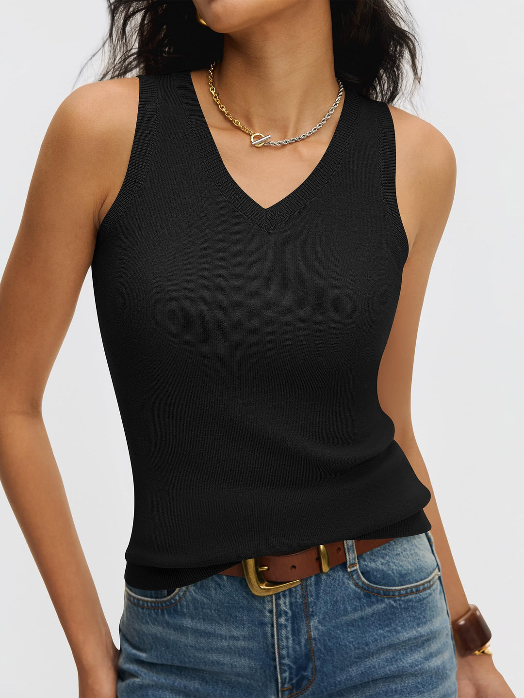 ANRABESS Women's V-Neck Wool Blend Tank Top
