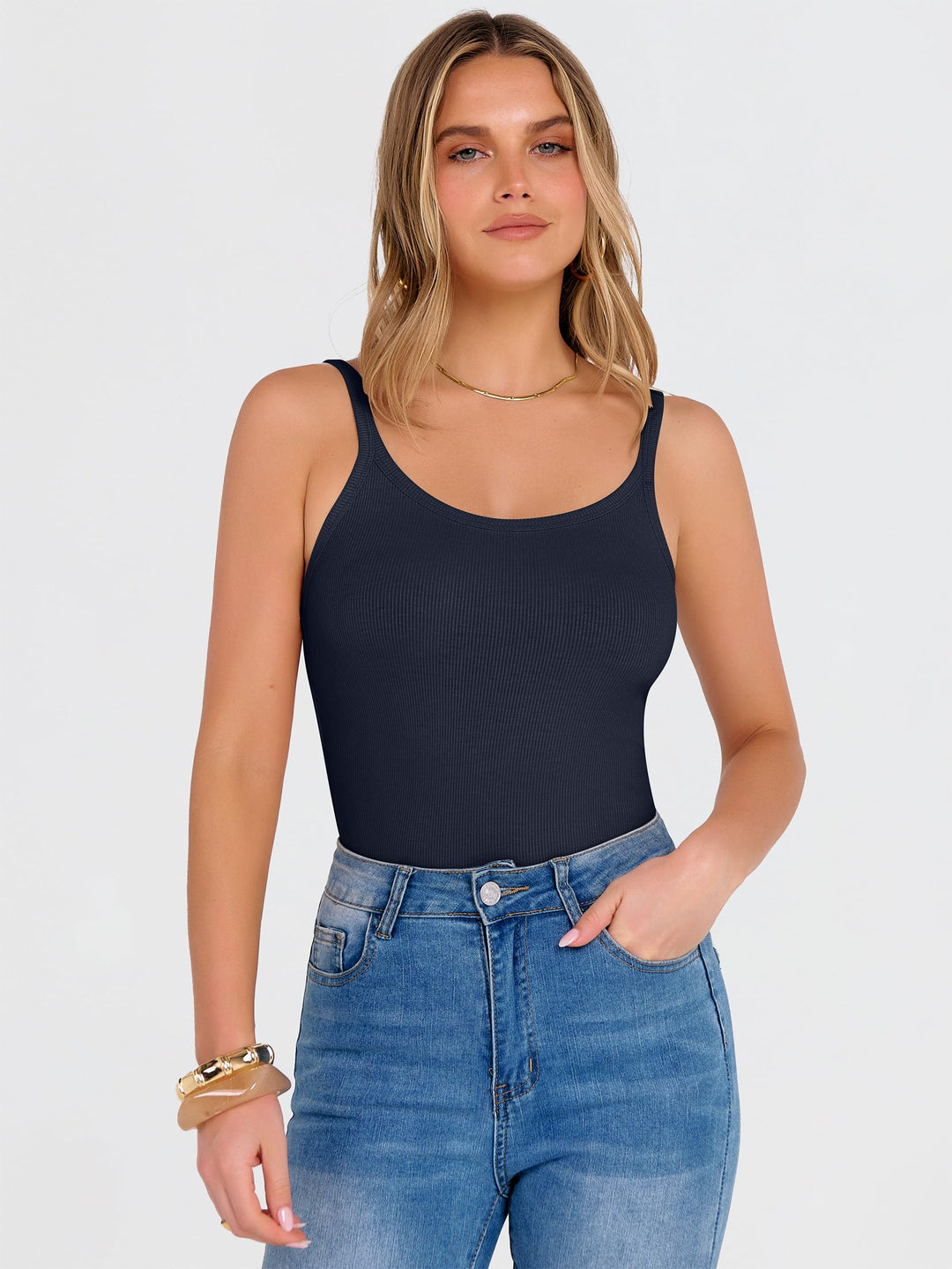 ANRABESS Women's Ribbed Scoop Neck Tank Top