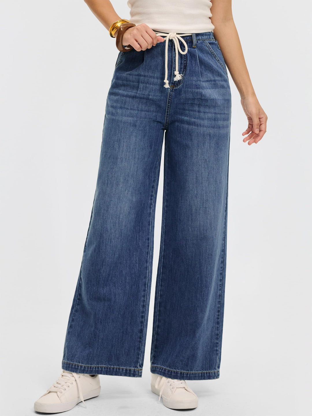 ANRABESS Womens Wide Leg Jeans High Waisted Trendy Drawstring Denim Pants Casual Relaxed Fit Trouser with Pockets