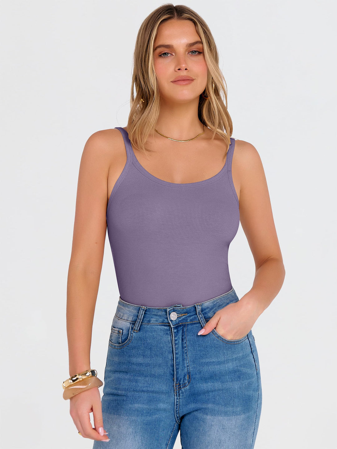 ANRABESS Women's Ribbed Scoop Neck Tank Top