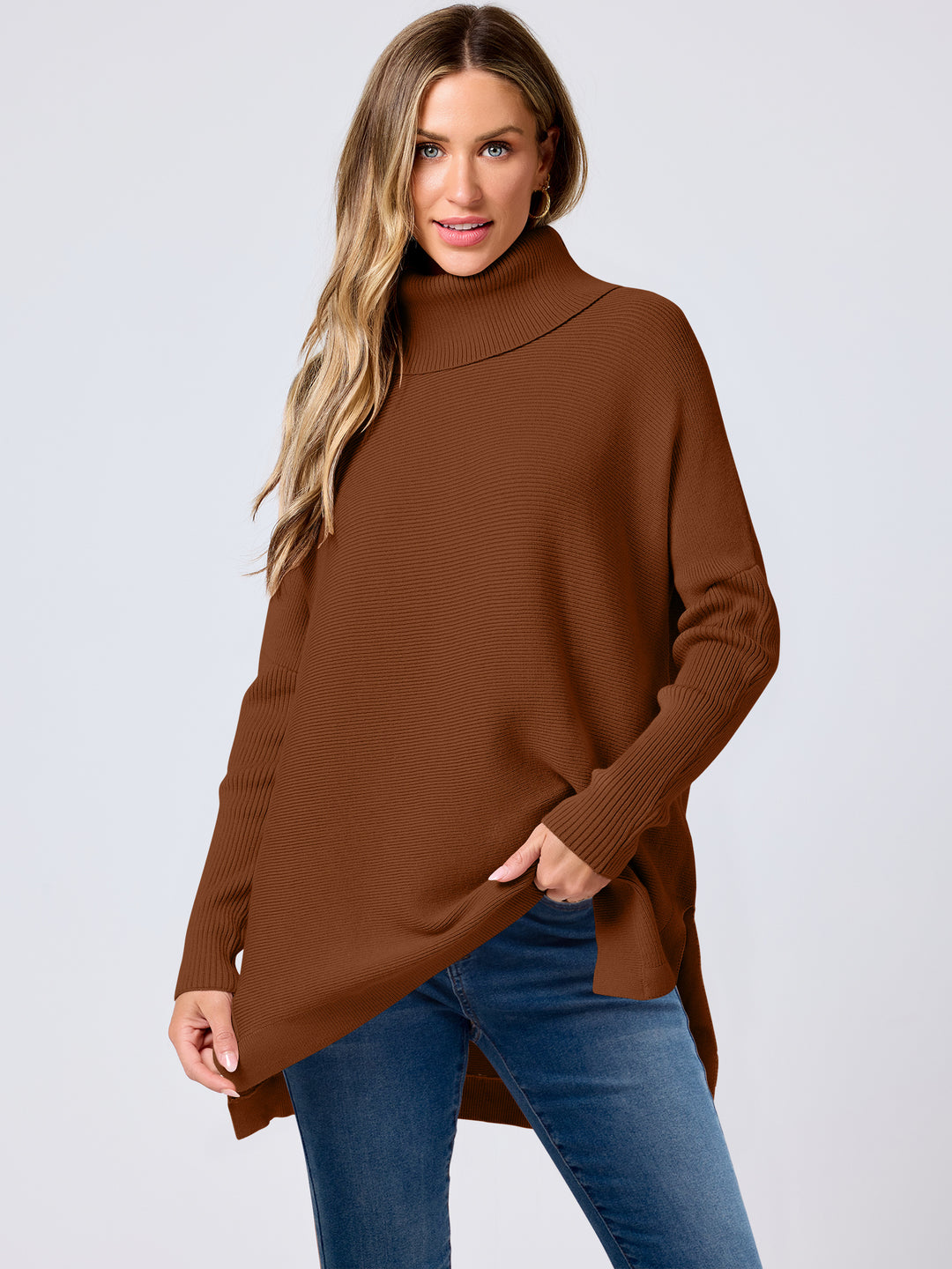 ANRABESS Batwing Sleeve Turtleneck Loose Tunic Pullover