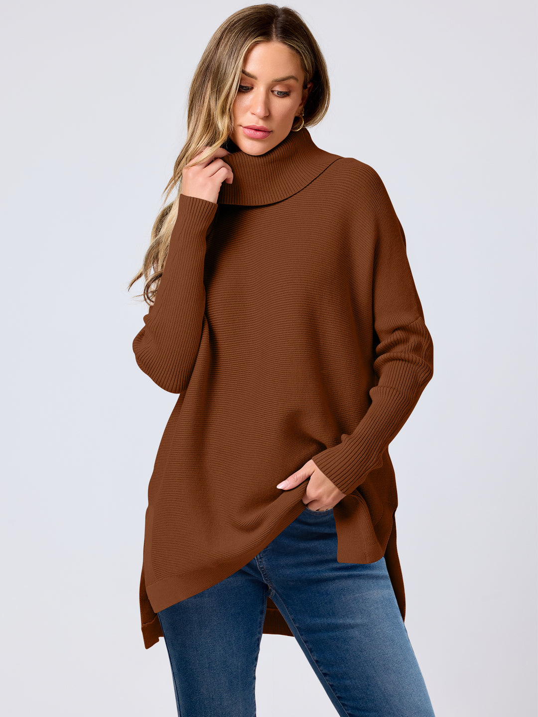 ANRABESS Batwing Sleeve Turtleneck Loose Tunic Pullover