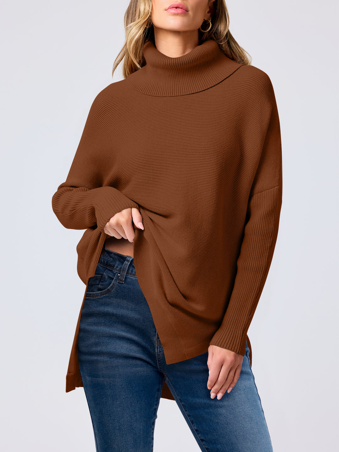 ANRABESS Batwing Sleeve Turtleneck Loose Tunic Pullover