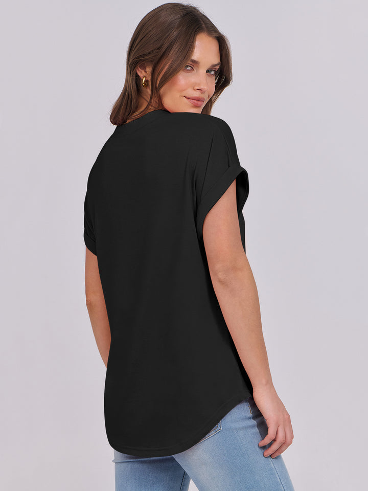 ANRABESS Women's Short Sleeve V-Neck Henley Top