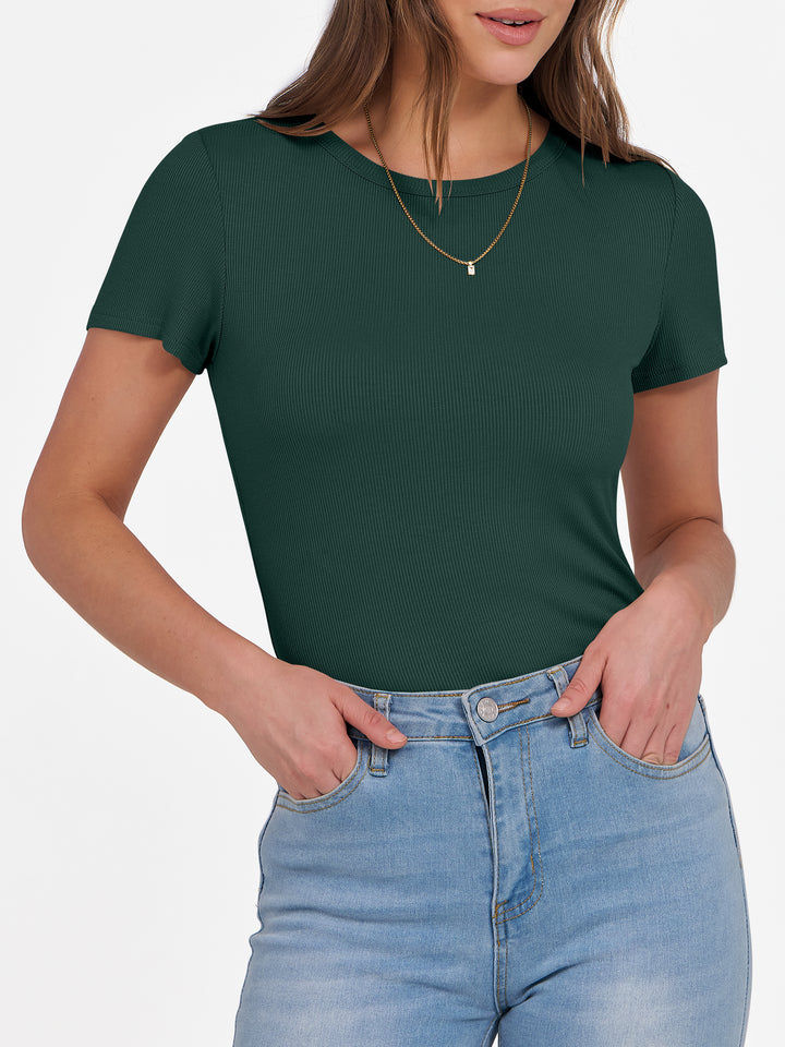 ANRABESS Women's Ribbed Crewneck Slim Fit Tee