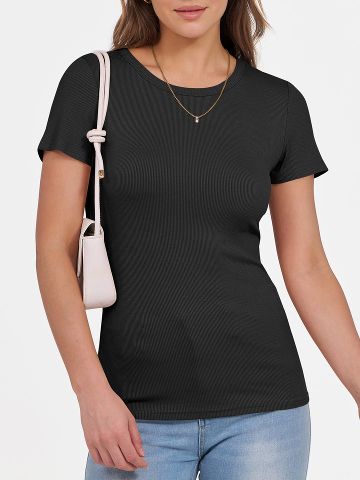 ANRABESS Women's Ribbed Crewneck Slim Fit Tee