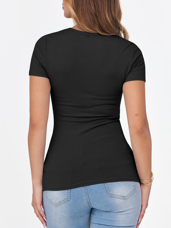 ANRABESS Women's Ribbed Crewneck Slim Fit Tee