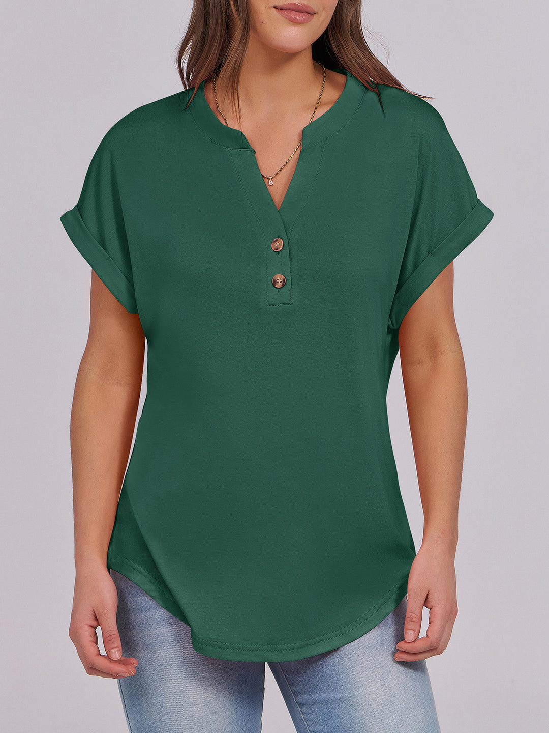 ANRABESS Women's Short Sleeve V-Neck Henley Top