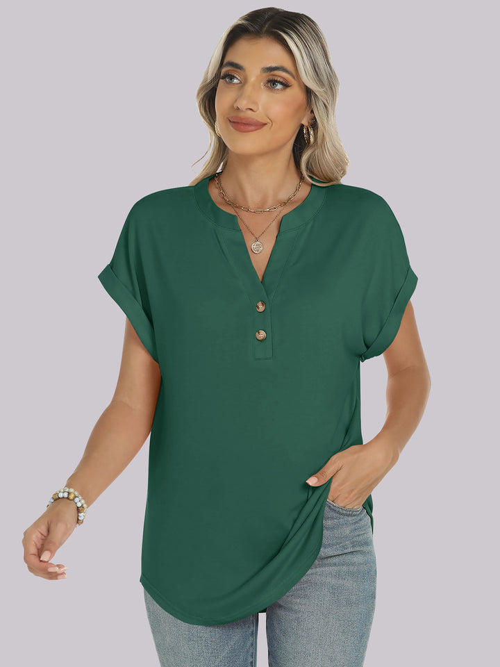 ANRABESS Women's Short Sleeve V-Neck Henley Top
