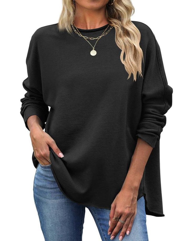 ANRABESS 2025 Fall Fashion Sweatshirt for Women Raw Edges Long Sleeve Shirts Crewneck Loose Fit Curve Hem Pullover Tops