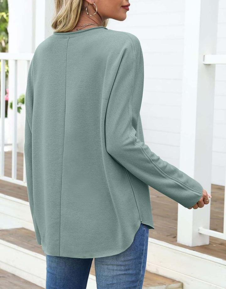 ANRABESS 2025 Fall Fashion Sweatshirt for Women Raw Edges Long Sleeve Shirts Crewneck Loose Fit Curve Hem Pullover Tops