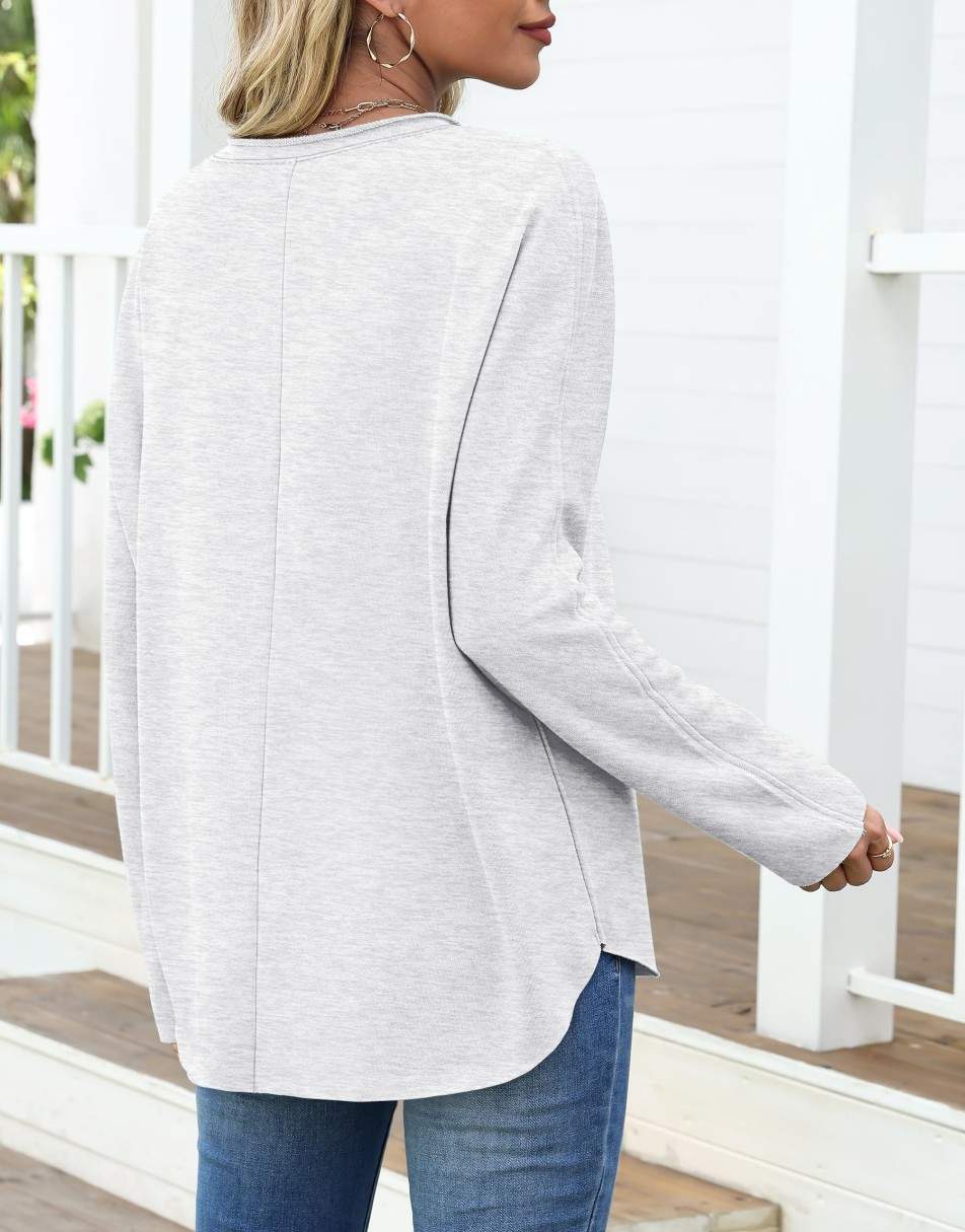 ANRABESS 2025 Fall Fashion Sweatshirt for Women Raw Edges Long Sleeve Shirts Crewneck Loose Fit Curve Hem Pullover Tops