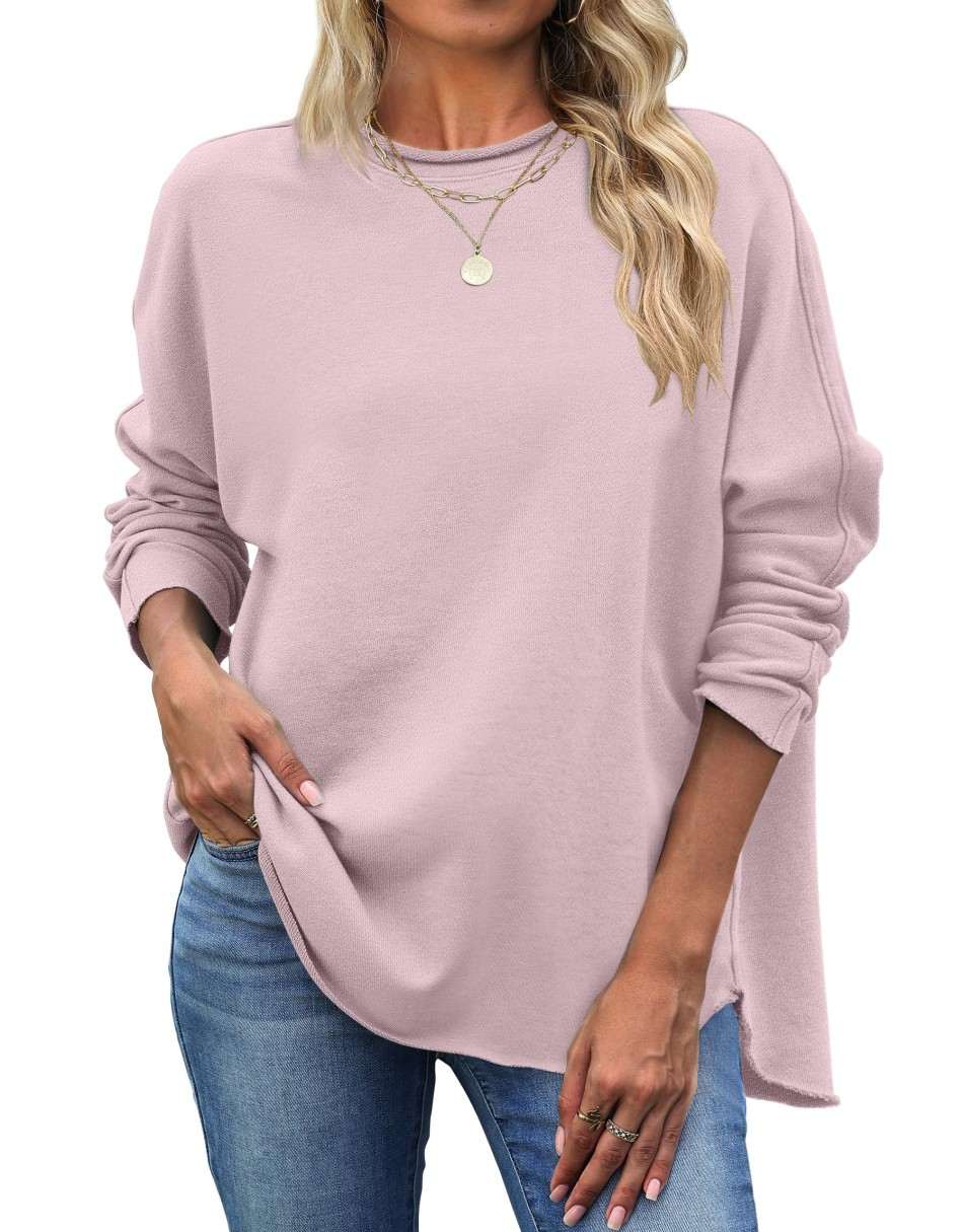ANRABESS 2025 Fall Fashion Sweatshirt for Women Raw Edges Long Sleeve Shirts Crewneck Loose Fit Curve Hem Pullover Tops