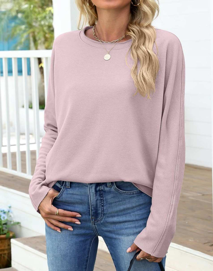 ANRABESS 2025 Fall Fashion Sweatshirt for Women Raw Edges Long Sleeve Shirts Crewneck Loose Fit Curve Hem Pullover Tops