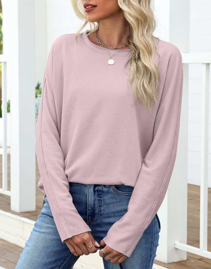 ANRABESS 2025 Fall Fashion Sweatshirt for Women Raw Edges Long Sleeve Shirts Crewneck Loose Fit Curve Hem Pullover Tops