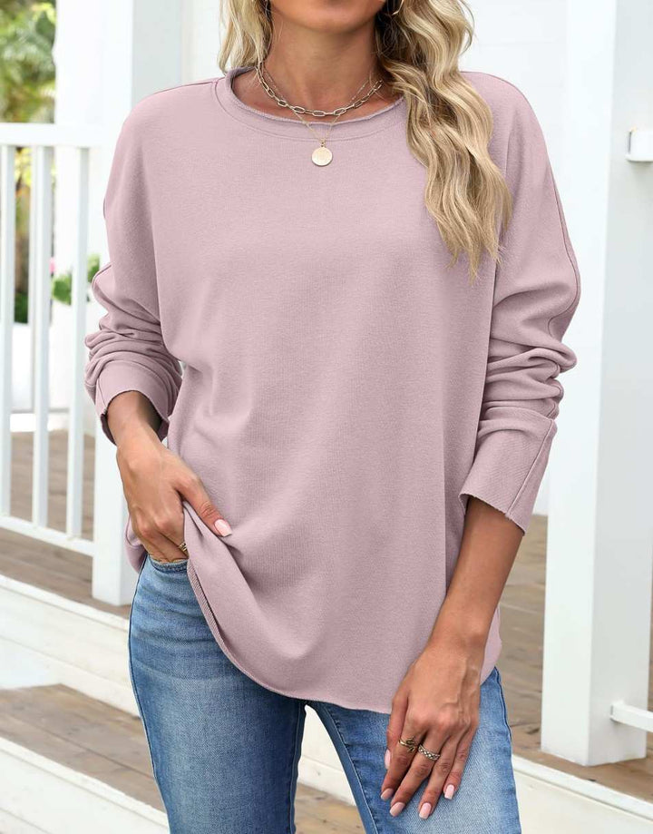 ANRABESS 2025 Fall Fashion Sweatshirt for Women Raw Edges Long Sleeve Shirts Crewneck Loose Fit Curve Hem Pullover Tops