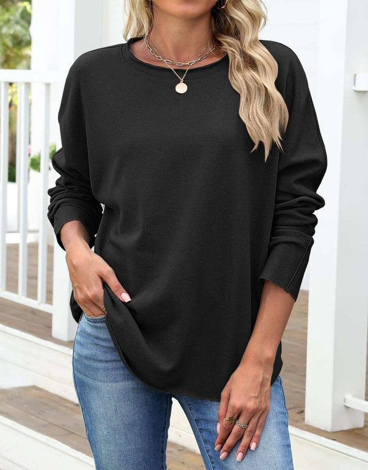 ANRABESS 2025 Fall Fashion Sweatshirt for Women Raw Edges Long Sleeve Shirts Crewneck Loose Fit Curve Hem Pullover Tops