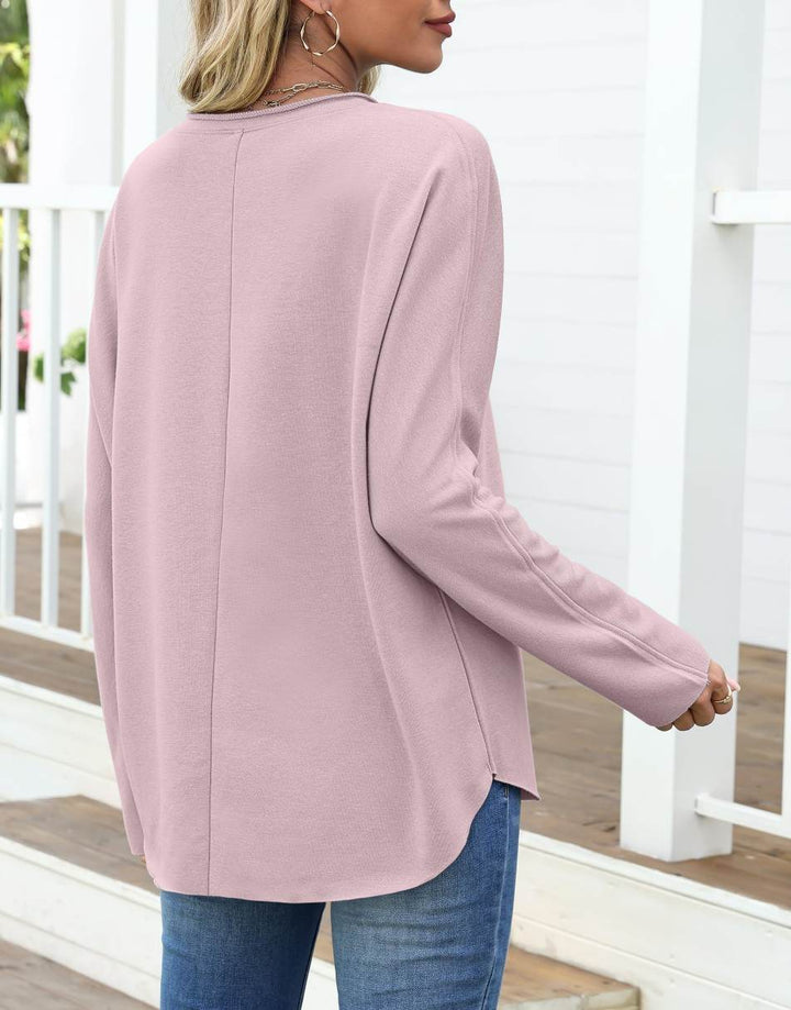 ANRABESS 2025 Fall Fashion Sweatshirt for Women Raw Edges Long Sleeve Shirts Crewneck Loose Fit Curve Hem Pullover Tops