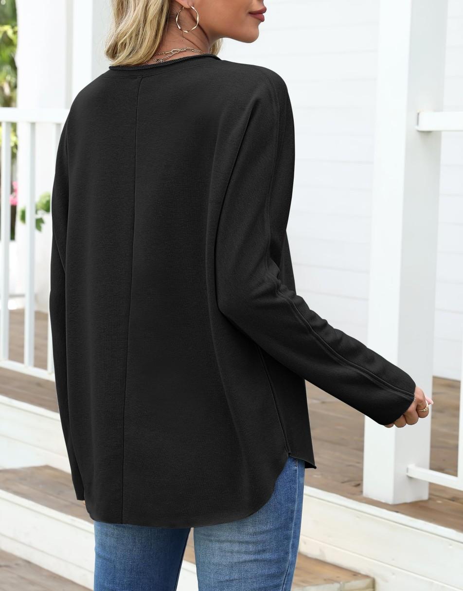 ANRABESS 2025 Fall Fashion Sweatshirt for Women Raw Edges Long Sleeve Shirts Crewneck Loose Fit Curve Hem Pullover Tops