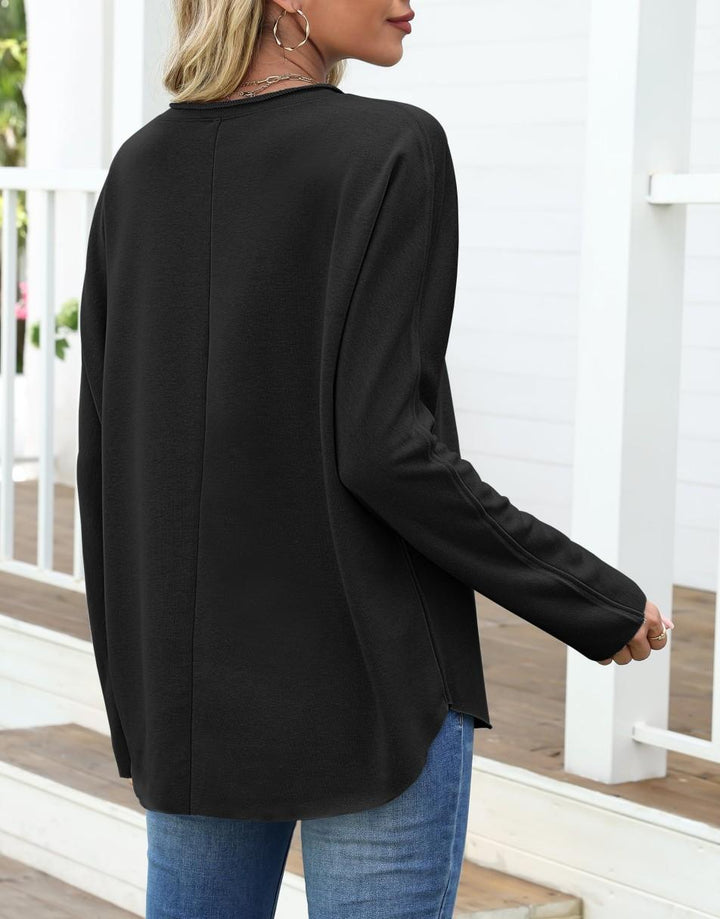 ANRABESS 2025 Fall Fashion Sweatshirt for Women Raw Edges Long Sleeve Shirts Crewneck Loose Fit Curve Hem Pullover Tops