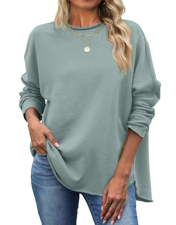 ANRABESS 2025 Fall Fashion Sweatshirt for Women Raw Edges Long Sleeve Shirts Crewneck Loose Fit Curve Hem Pullover Tops