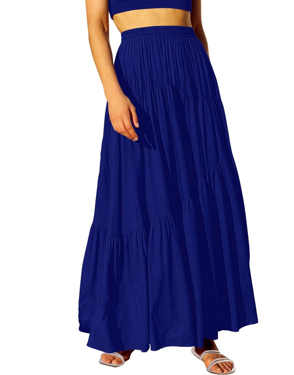 ANRABESS Boho Elastic High Waist Pleated A-Line Flowy Swing