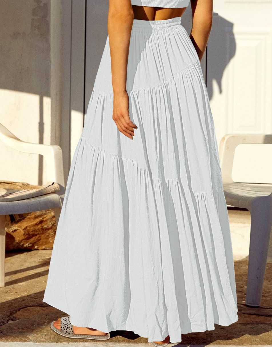 ANRABESS Boho High Waist Pleated A-Line Maxi Skirt ANRABESS Boho High Waist Pleated A-Line Maxi Skirt