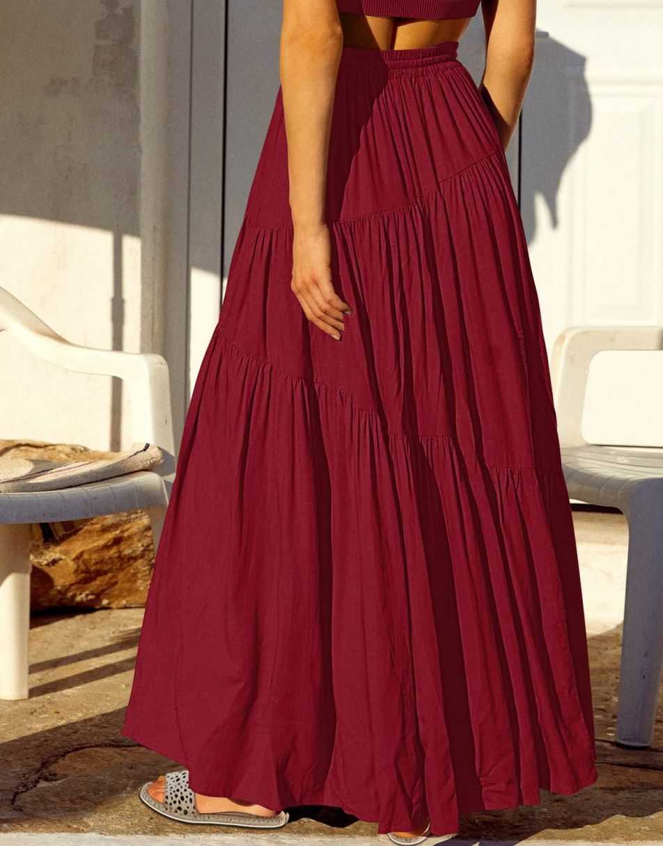  ANRABESS Women's Boho Elastic High Waist Pleated A-Line Flowy  Swing Asymmetric Tiered Maxi Long Skirt Dress with Pockets 617xingse-S :  Clothing, Shoes & Jewelry