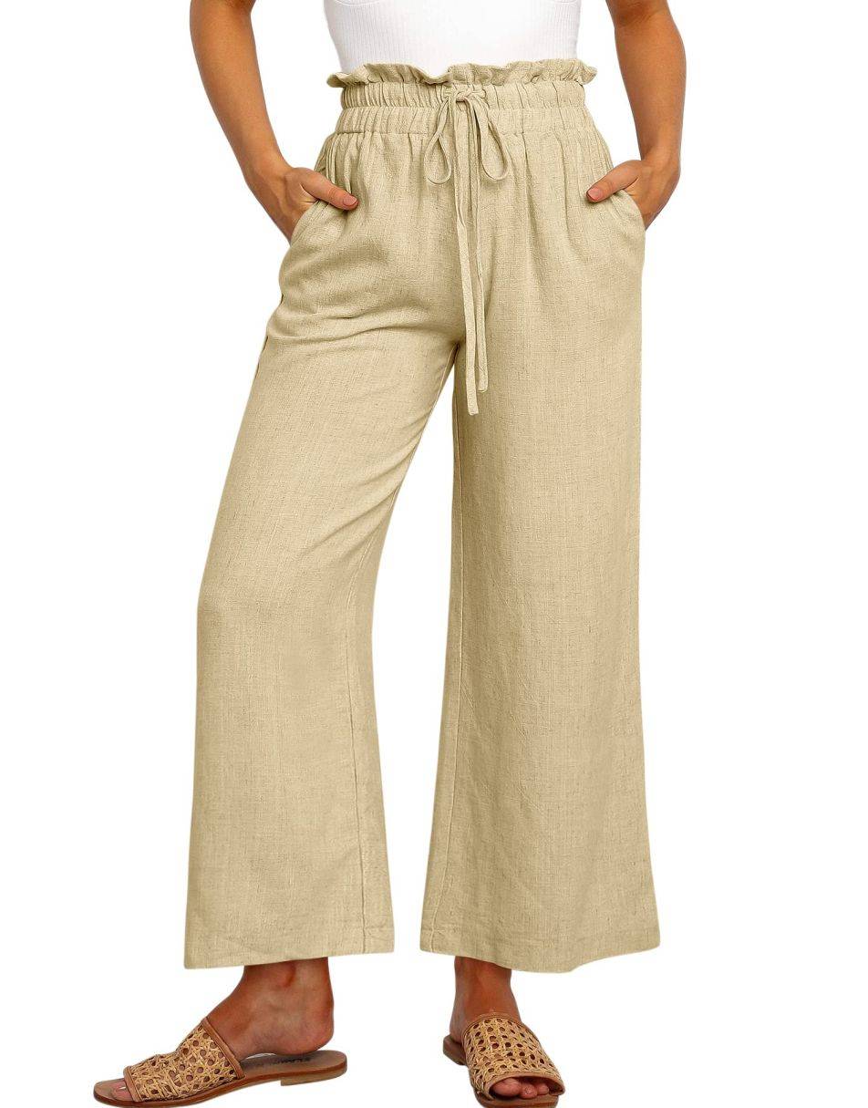 ANRABESS Women Linen Palazzo Pants Summer Boho Wide Leg High Waist Casual  Lounge Pant Trousers with Pockets, Apricot, Small : : Clothing,  Shoes & Accessories