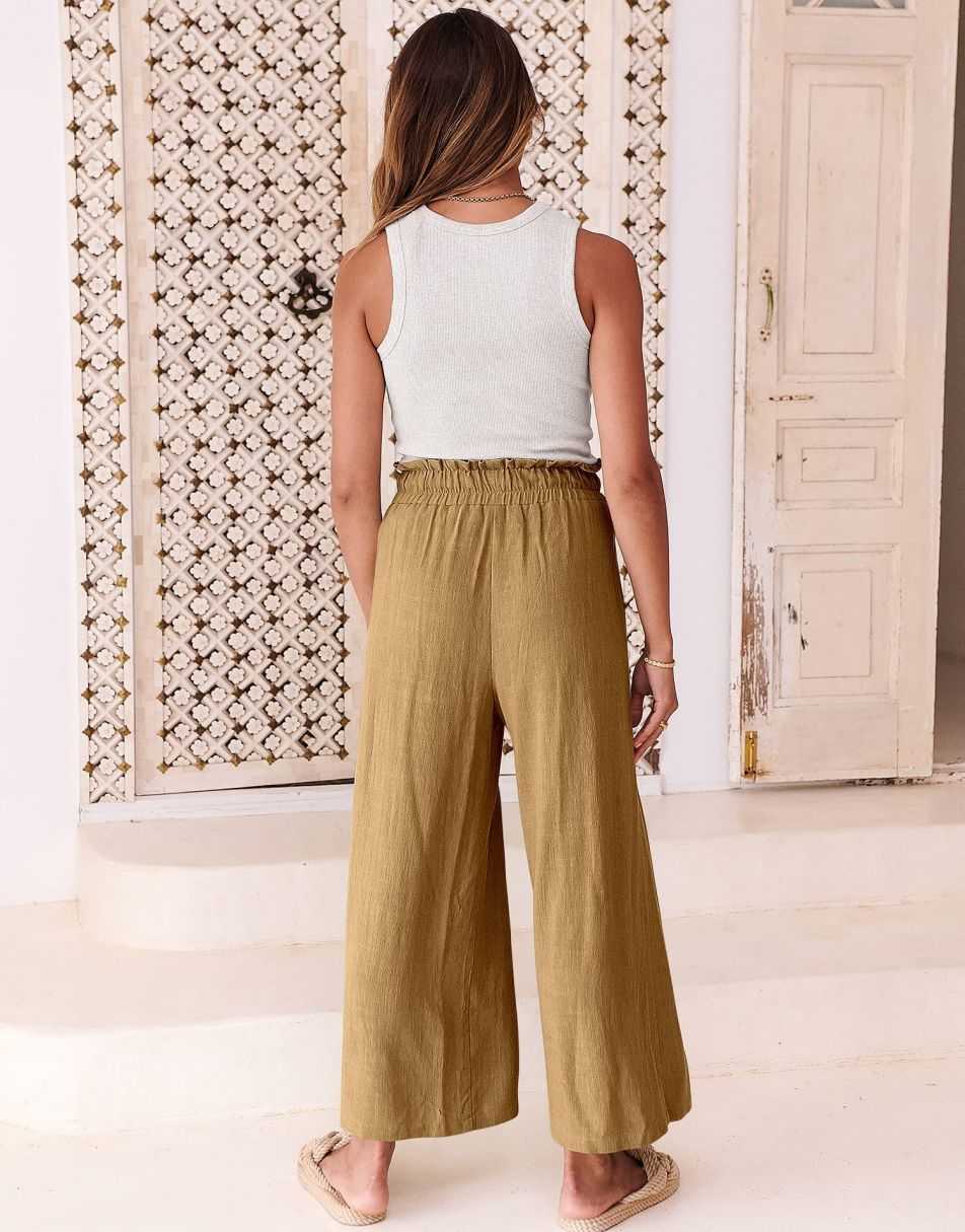 ANRABESS Women's Linen Pants Casual Loose High Waist Drawstring Wide Leg  Capri Palazzo Lounge Pants Cropped Trousers Summer Boho Outfits  939xinghuang-S Apricot at  Women's Clothing store