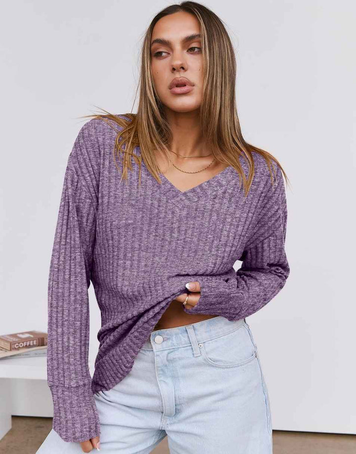 ANRABESS Long Sleeve Shirts for Women V Neck Casual Fall Tops Loose Fit Lightweight Sweaters Tunic Fashion 2024 Clothes