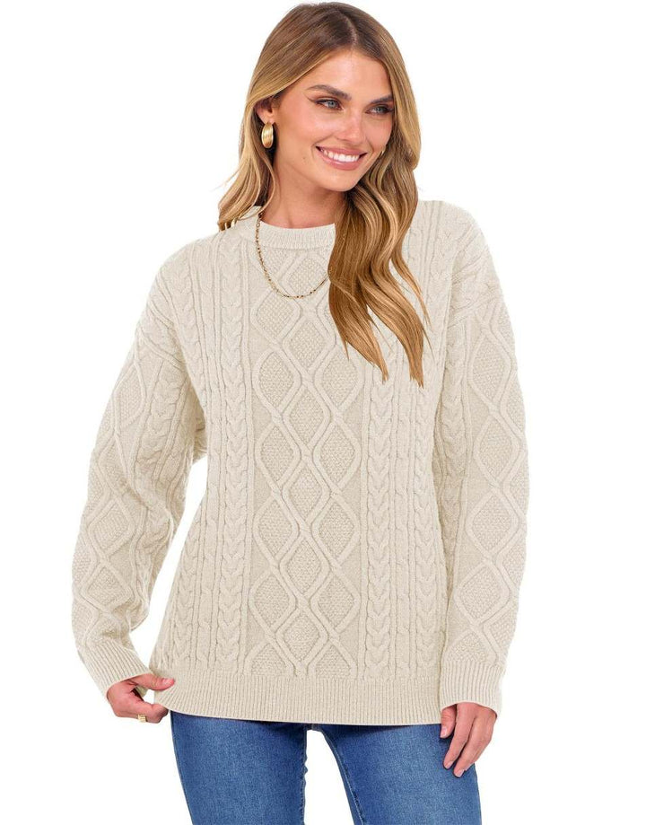 ANRABESS Sweaters for Women Long Sleeve Oversized Crewneck Cable Knit Vintage Heavy Sweater 2025 Fall Trendy Pullover Outfit