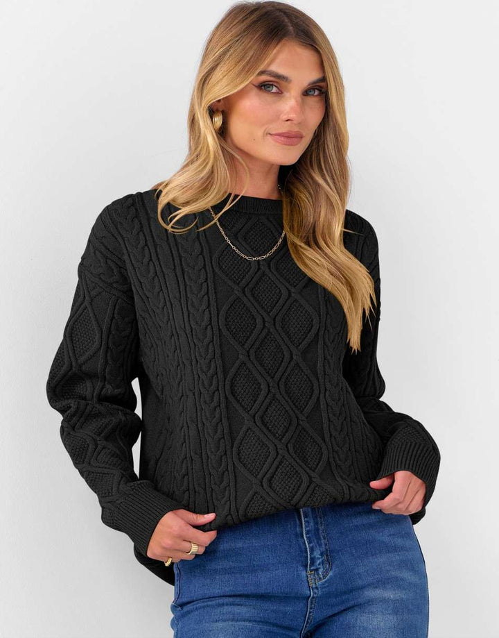 ANRABESS Sweaters for Women Long Sleeve Oversized Crewneck Cable Knit Vintage Heavy Sweater 2025 Fall Trendy Pullover Outfit