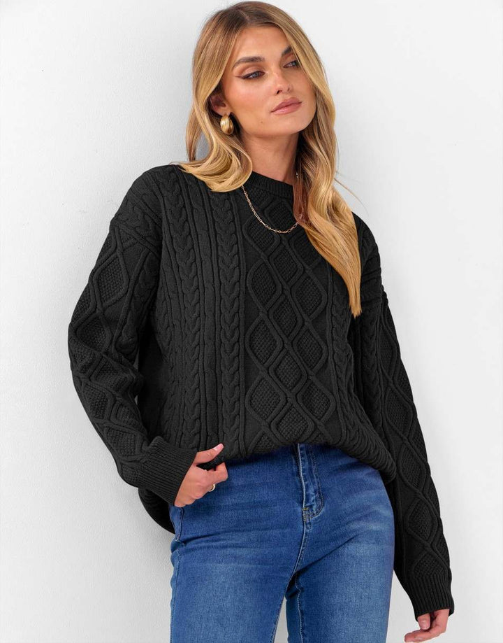 ANRABESS Sweaters for Women Long Sleeve Oversized Crewneck Cable Knit Vintage Heavy Sweater 2025 Fall Trendy Pullover Outfit