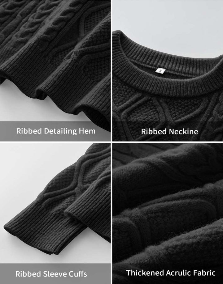 ANRABESS Sweaters for Women Long Sleeve Oversized Crewneck Cable Knit Vintage Heavy Sweater 2025 Fall Trendy Pullover Outfit