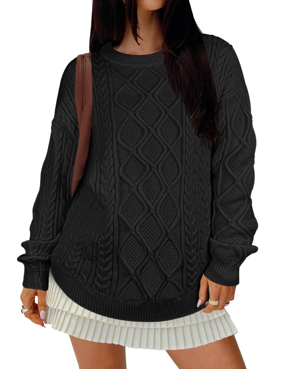 ANRABESS Sweaters for Women Long Sleeve Oversized Crewneck Cable Knit Vintage Heavy Sweater 2025 Fall Trendy Pullover Outfit