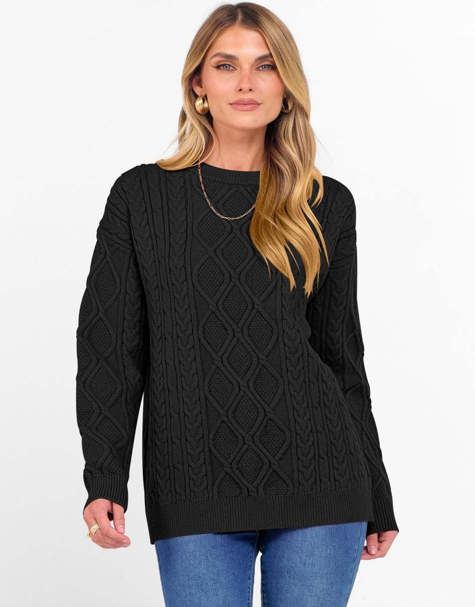 ANRABESS Sweaters for Women Long Sleeve Oversized Crewneck Cable Knit Vintage Heavy Sweater 2025 Fall Trendy Pullover Outfit