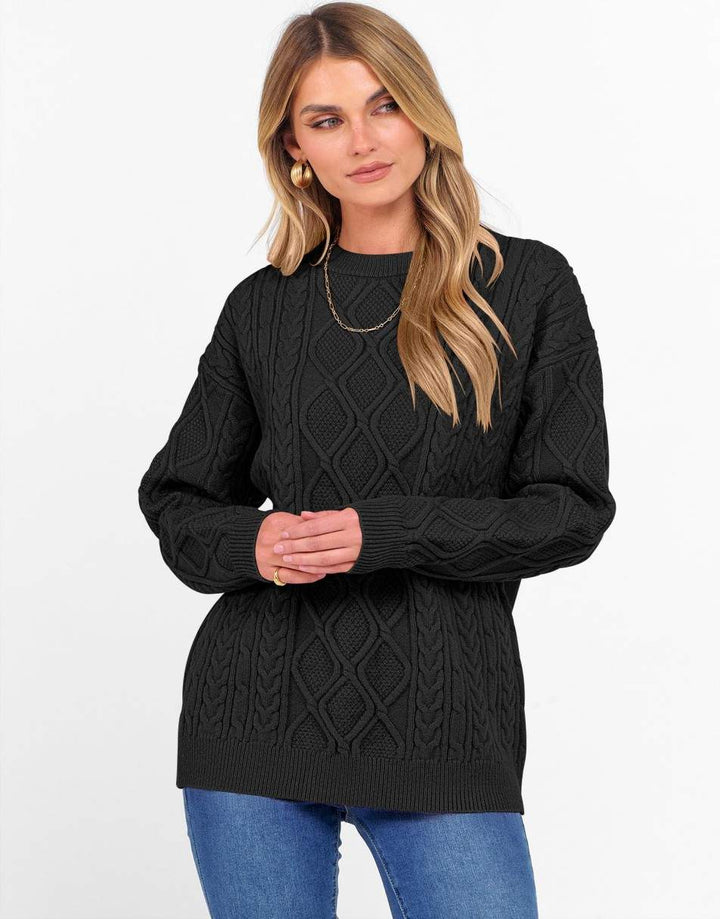 ANRABESS Sweaters for Women Long Sleeve Oversized Crewneck Cable Knit Vintage Heavy Sweater 2025 Fall Trendy Pullover Outfit