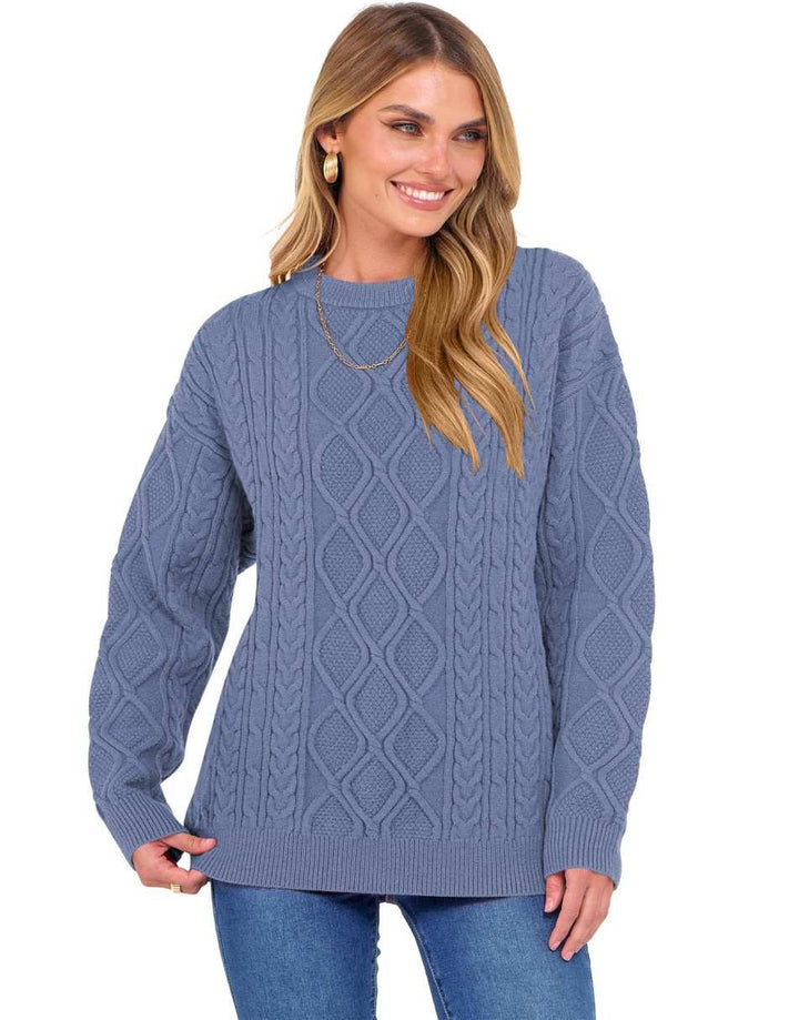 ANRABESS Sweaters for Women Long Sleeve Oversized Crewneck Cable Knit Vintage Heavy Sweater 2025 Fall Trendy Pullover Outfit