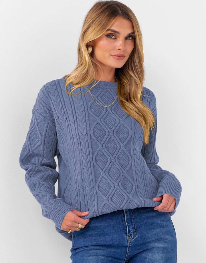 ANRABESS Sweaters for Women Long Sleeve Oversized Crewneck Cable Knit Vintage Heavy Sweater 2025 Fall Trendy Pullover Outfit
