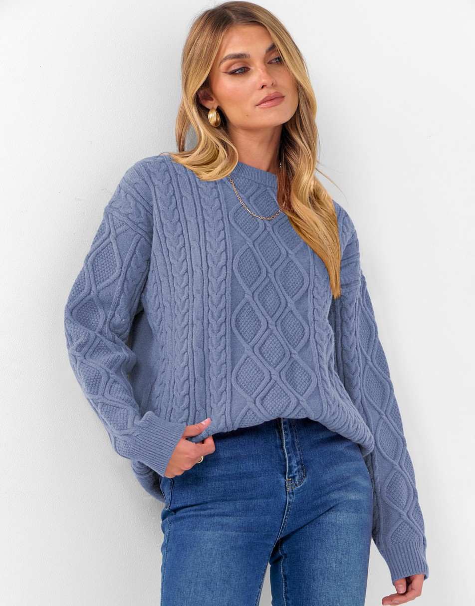 ANRABESS Sweaters for Women Long Sleeve Oversized Crewneck Cable Knit Vintage Heavy Sweater 2025 Fall Trendy Pullover Outfit