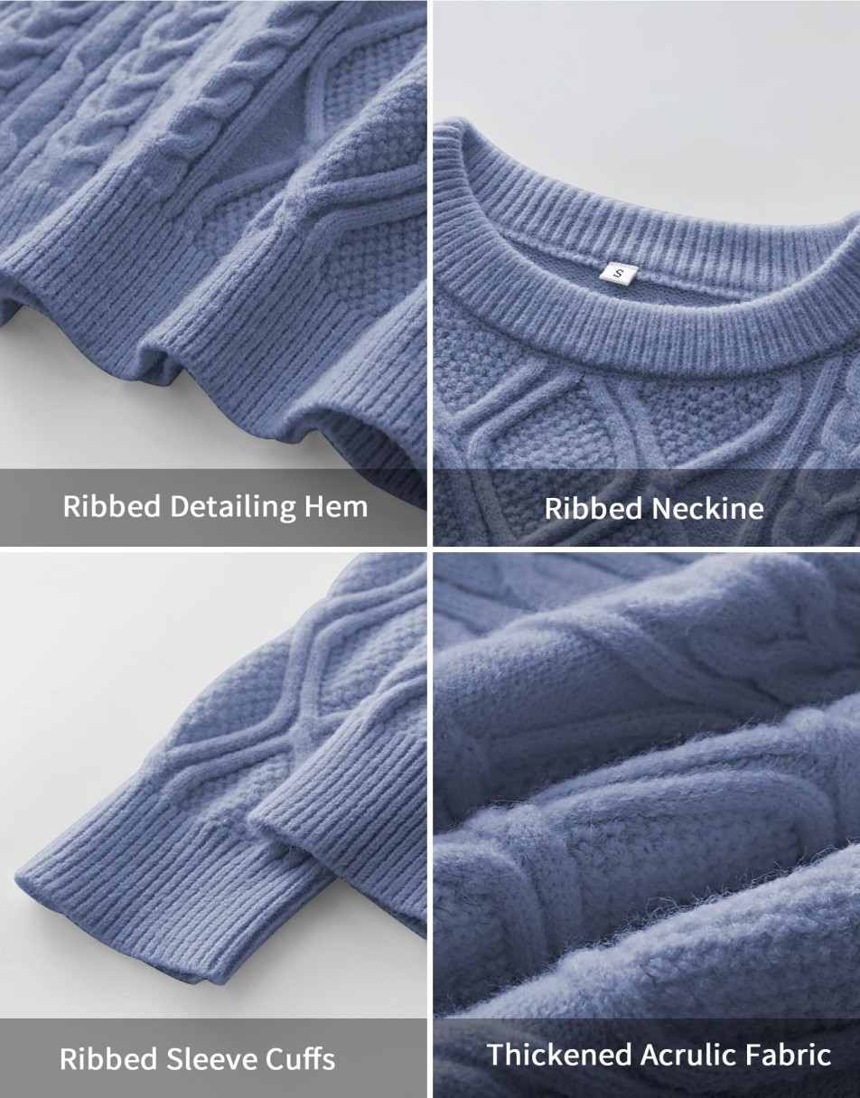 ANRABESS Sweaters for Women Long Sleeve Oversized Crewneck Cable Knit Vintage Heavy Sweater 2025 Fall Trendy Pullover Outfit