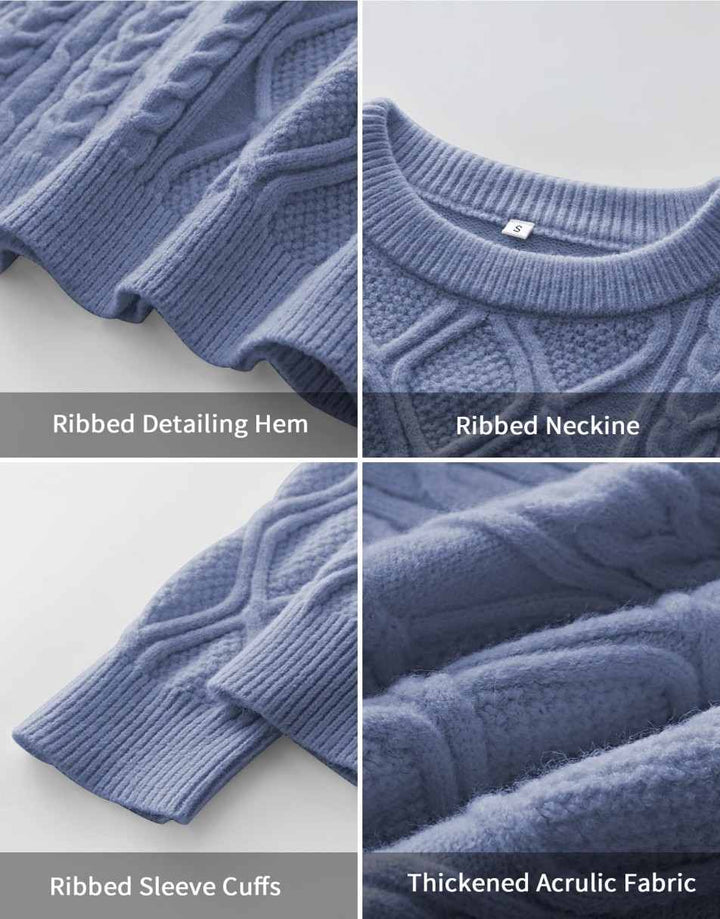 ANRABESS Sweaters for Women Long Sleeve Oversized Crewneck Cable Knit Vintage Heavy Sweater 2025 Fall Trendy Pullover Outfit