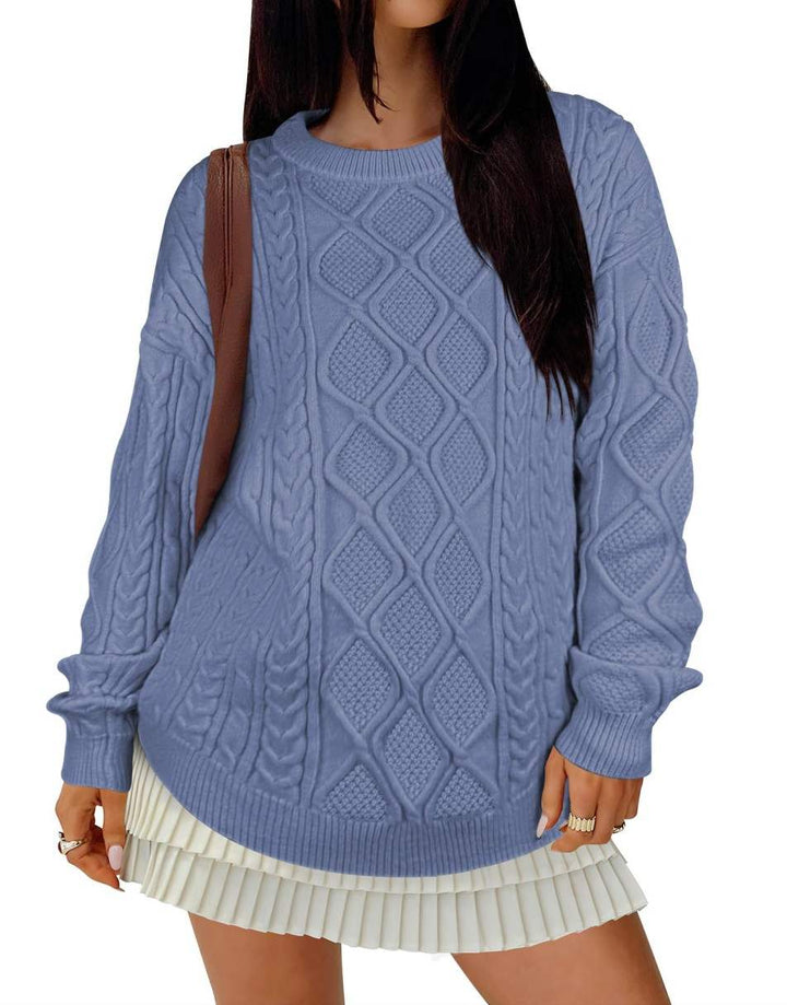 ANRABESS Sweaters for Women Long Sleeve Oversized Crewneck Cable Knit Vintage Heavy Sweater 2025 Fall Trendy Pullover Outfit