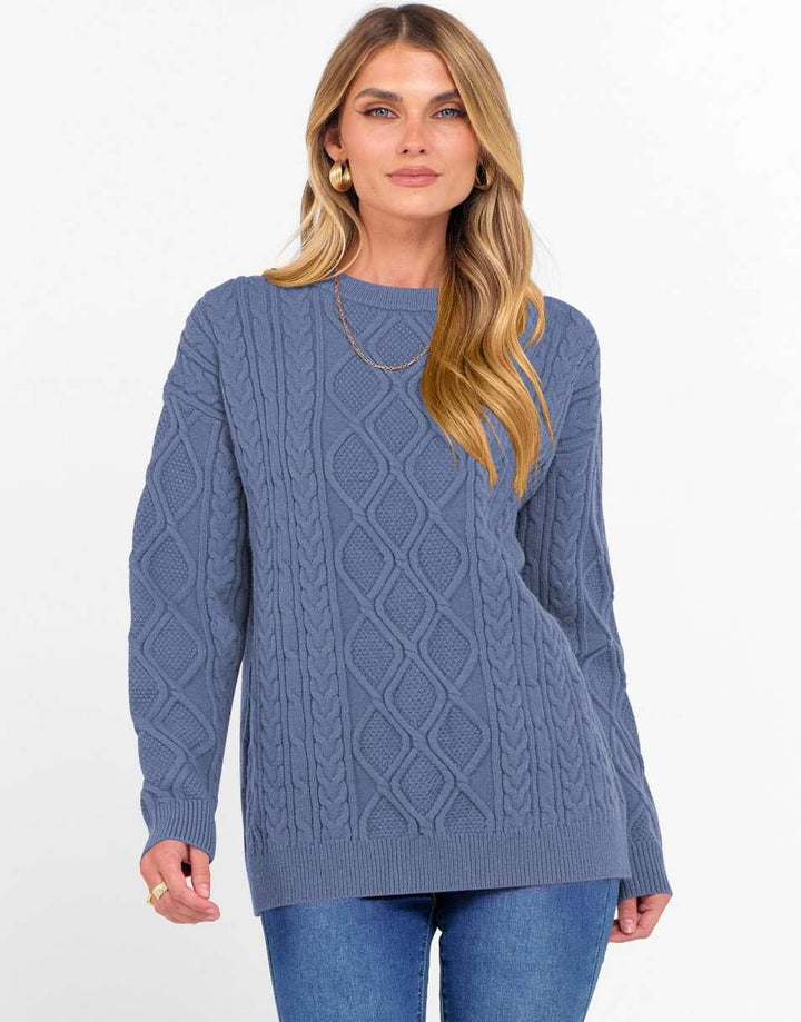 ANRABESS Sweaters for Women Long Sleeve Oversized Crewneck Cable Knit Vintage Heavy Sweater 2025 Fall Trendy Pullover Outfit