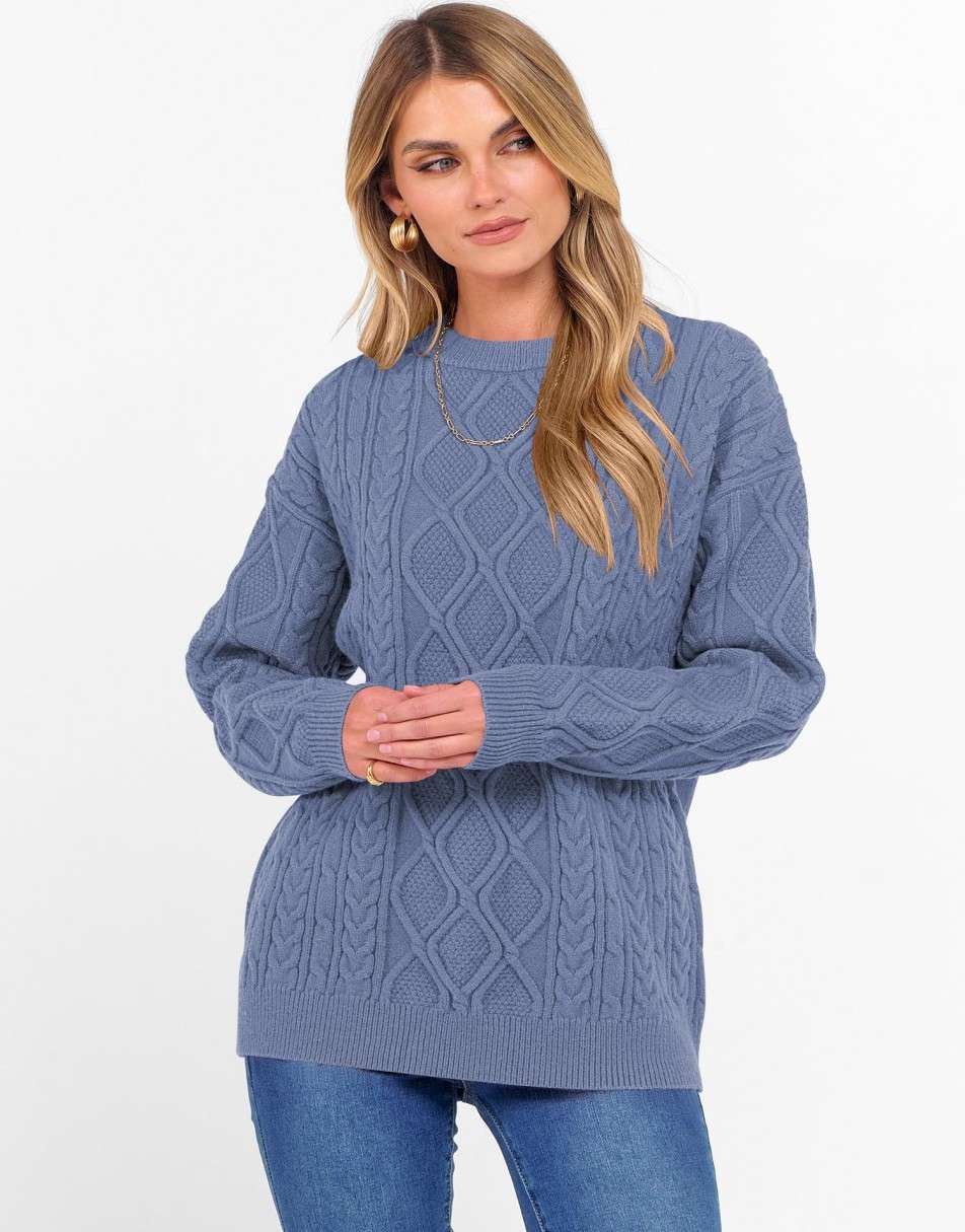 ANRABESS Sweaters for Women Long Sleeve Oversized Crewneck Cable Knit Vintage Heavy Sweater 2025 Fall Trendy Pullover Outfit